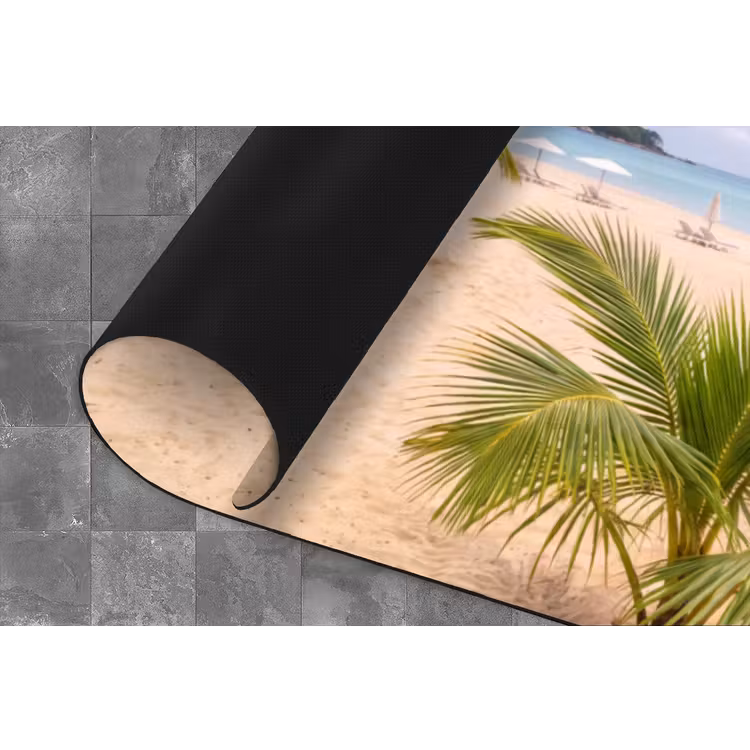 Strand - Wegwijzer - Palmen - Tropisch - Groen Keukenloper - keukenmat middel -closeup