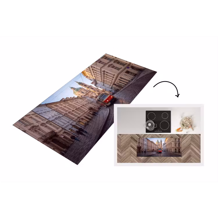 Tram - Straat - Stadsgezicht - Klassiek - Rood Keukenloper - keukenmat middel -3d