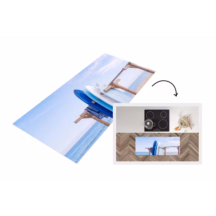 Surfplank - Strand - Zomer - Blauw - Water Keukenloper - keukenmat middel -3d