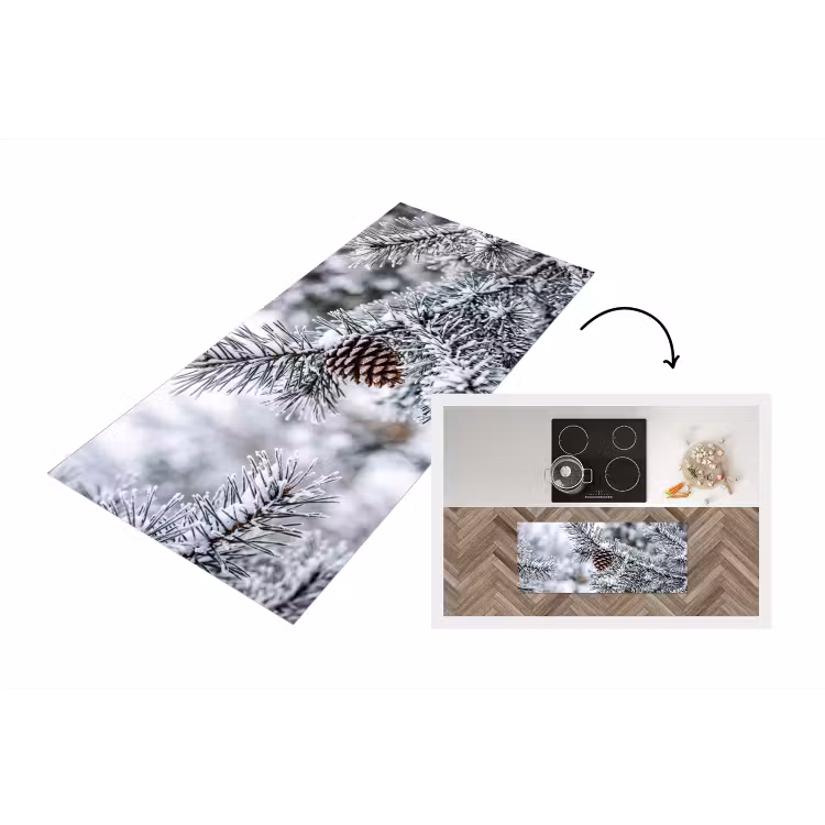 Dennenappel - Tak - Sneeuw - Winter - Sfeervol Keukenloper - keukenmat middel -3d