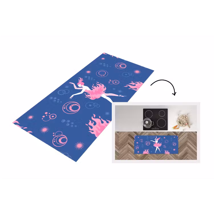 Danseres - Vlammenrok - Abstract - Roze - Blauw Keukenloper - keukenmat middel -3d