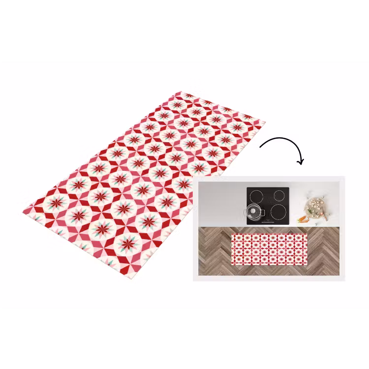 Tegelpatroon - Sterren - Retro - Roze - Mintgroen Keukenloper - keukenmat middel 536 -3d