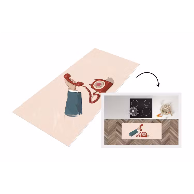 Telefoon - Hand - Vintage - Communicatie - Rood Keukenloper - keukenmat middel -3d