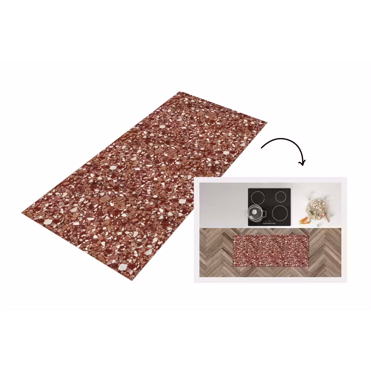 Terrazzo - Patroon - Steentextuur - Roodbruin Keukenloper - keukenmat middel 536 -3d