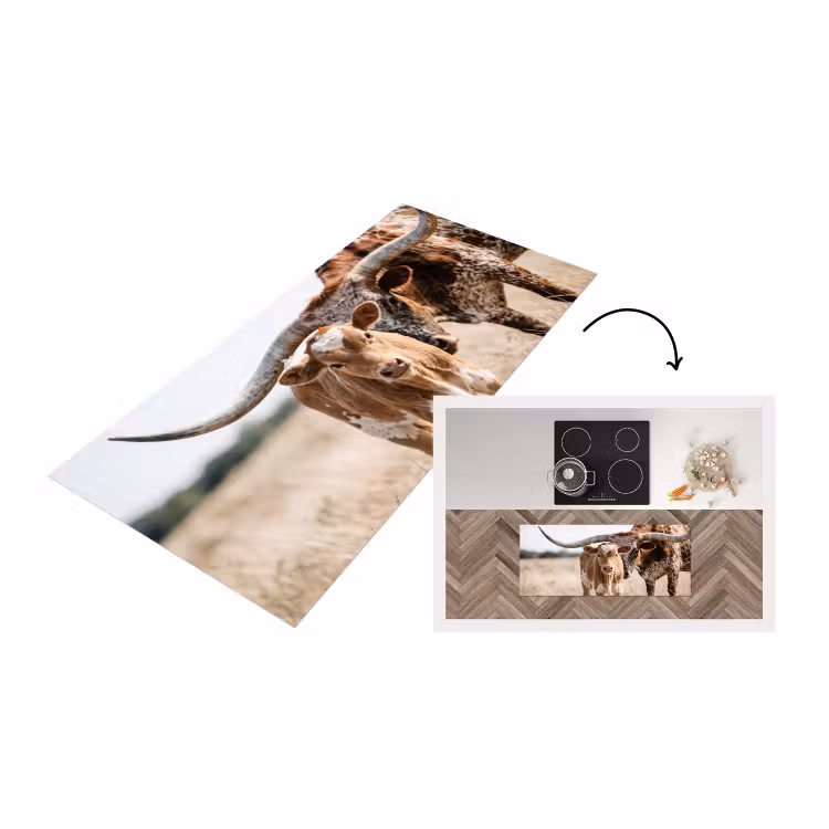 Texas Longhorn - Kalf - Weide - Dieren Keukenloper - keukenmat middel -3d