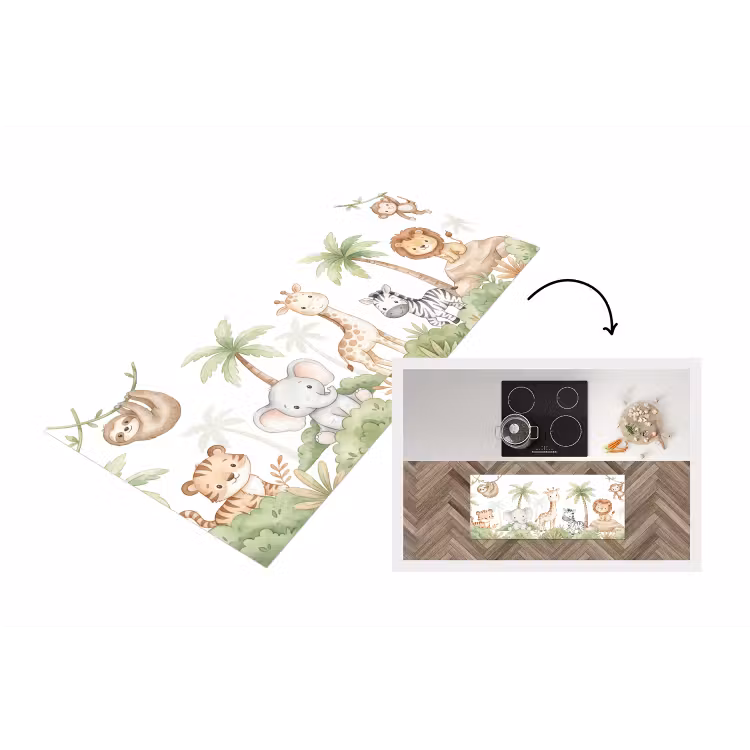 Dieren - Jungle - Pastel Keukenloper - keukenmat middel -3d