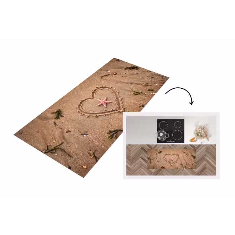 Dieren - Hart - Strand - Zand - Roze Keukenloper - keukenmat middel -3d