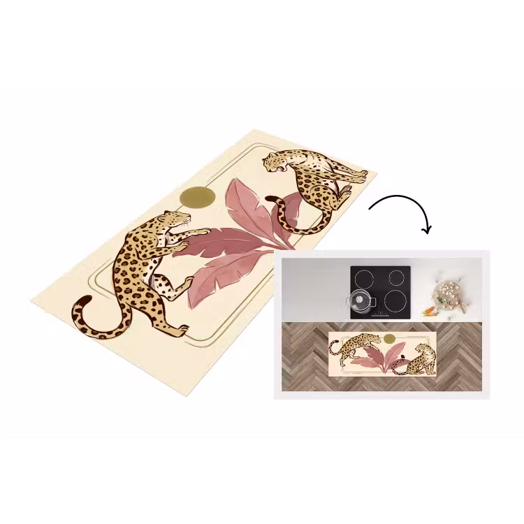 Dieren - Kat - Jungle - Illustratie - Beige Keukenloper - keukenmat middel -3d
