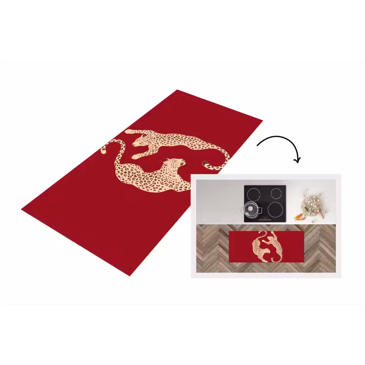 Dieren - Luipaard - Abstract - Rood - Modern Keukenloper - keukenmat middel -3d