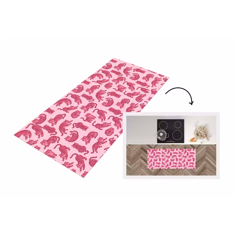 Dieren - Patroon - Roze - Speels - Cartoon Keukenloper - keukenmat middel -3d