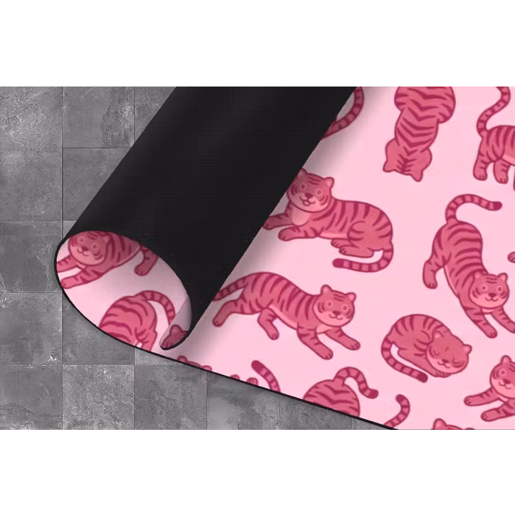 Dieren - Patroon - Roze - Speels - Cartoon Keukenloper - keukenmat middel -closeup
