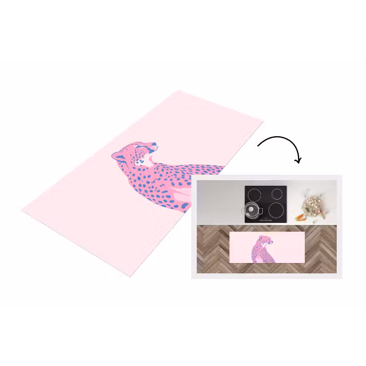 Dieren - Profiel - Abstract - Roze - Blauw Keukenloper - keukenmat middel -3d