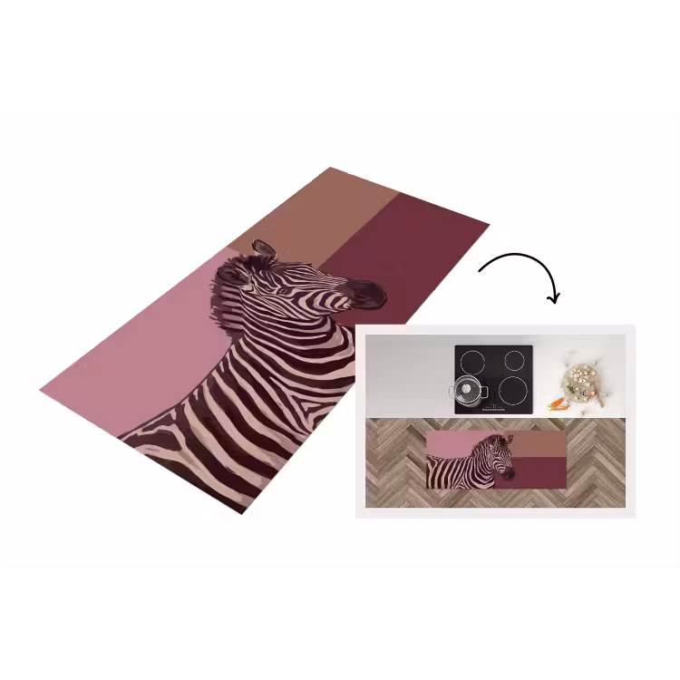 Dieren - Zebrahoofd - Wildlife - Modern - Bruin Keukenloper - keukenmat middel -3d
