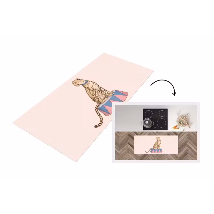 Dieren - Circus - Illustratie - Vintage - Roze Keukenloper - keukenmat middel -3d