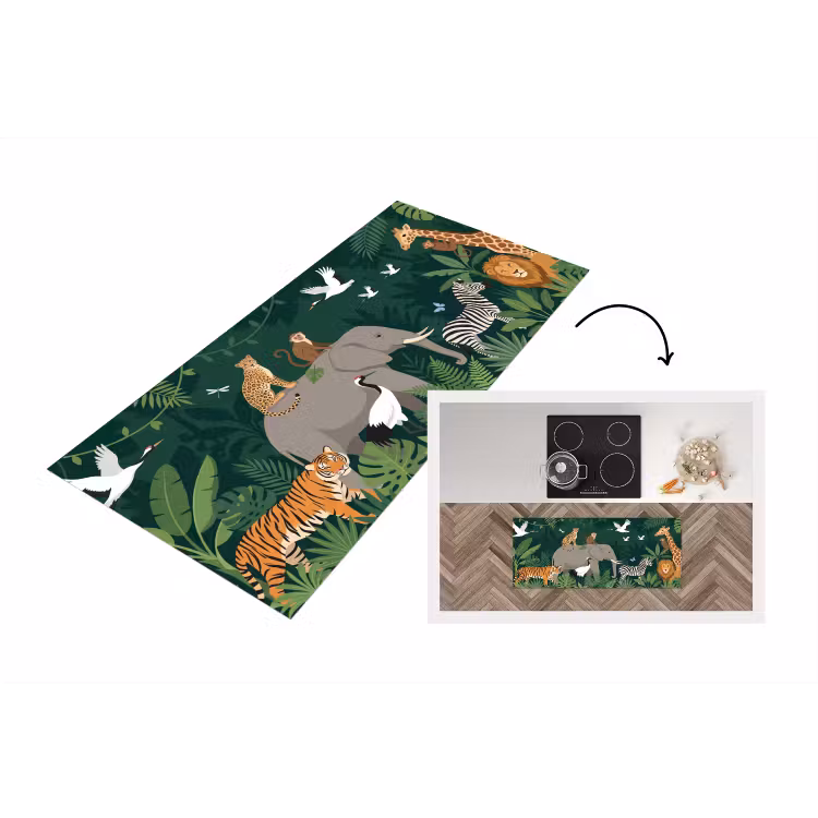 Tropisch - Jungle - Groen Keukenloper - keukenmat middel -3d