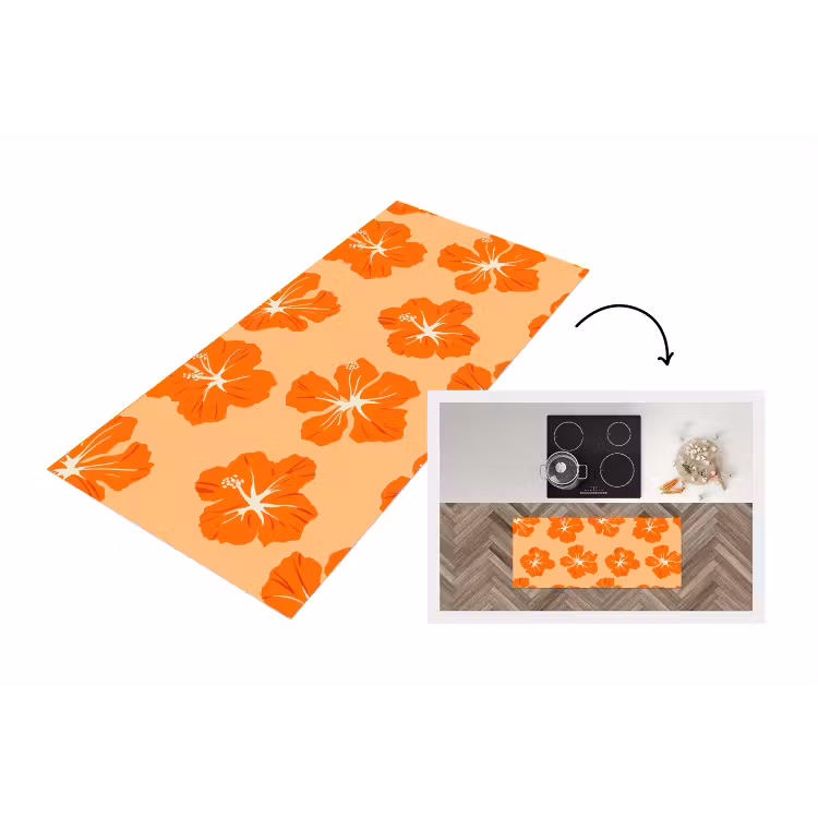 Tropisch - Hibiscus - Oranje Keukenloper - keukenmat middel 536 -3d