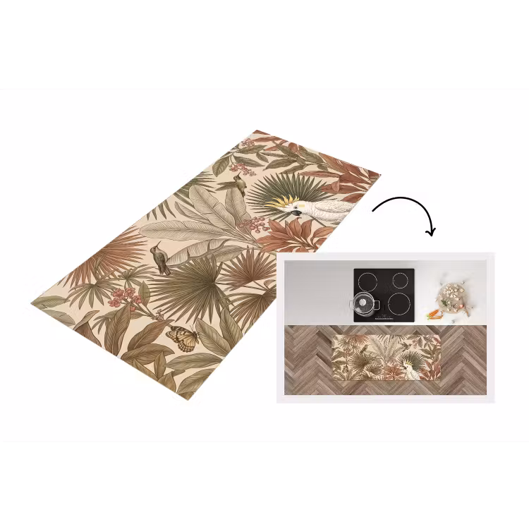 Tropisch - Vogels - Beige Keukenloper - keukenmat middel -3d