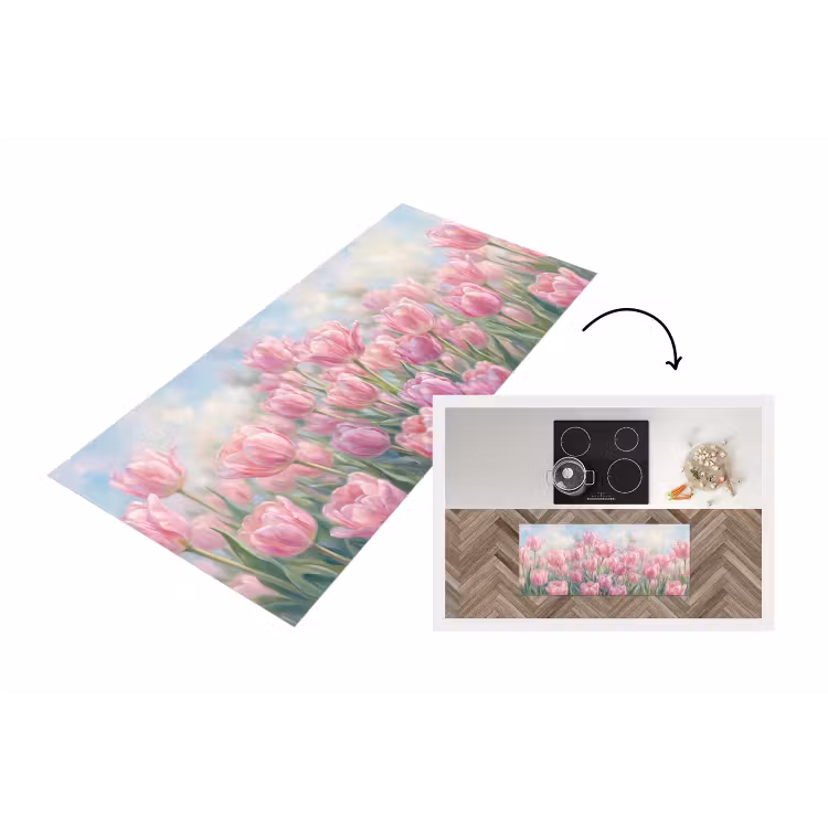 Tulpen - Veld - Lente - Roze Keukenloper - keukenmat middel -3d