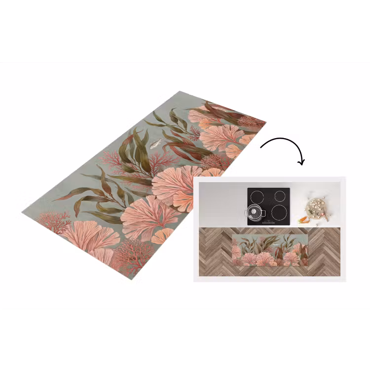 Onderwater - Planten - Vis - Vintage - Groen Keukenloper - keukenmat middel -3d