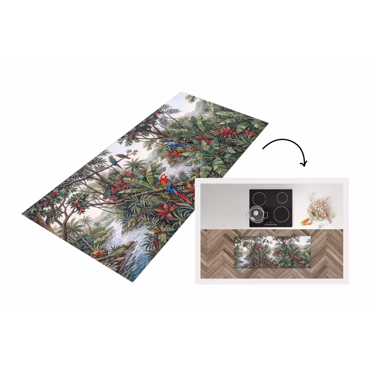 Vogel - Jungle - Natuur - Mozaïek - Groen Keukenloper - keukenmat middel -3d