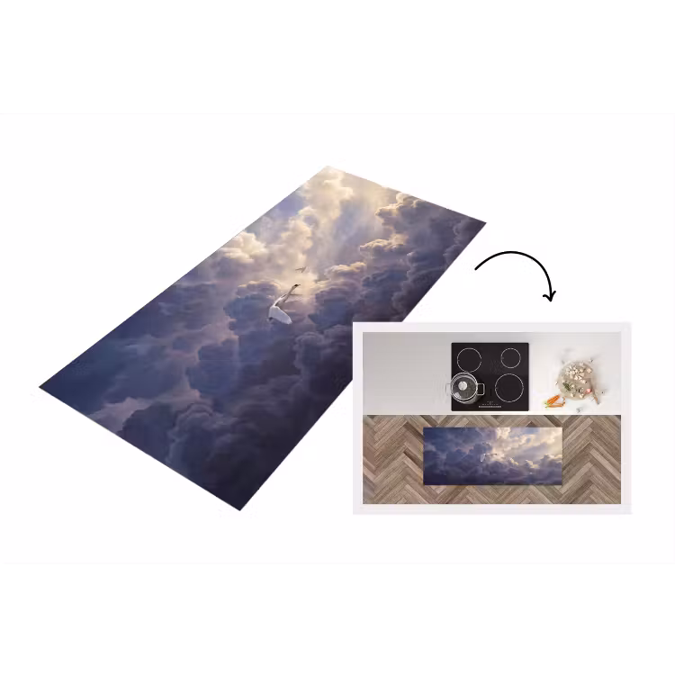 Vogel - Vliegend - Natuur - Wit - Wolken Keukenloper - keukenmat middel -3d