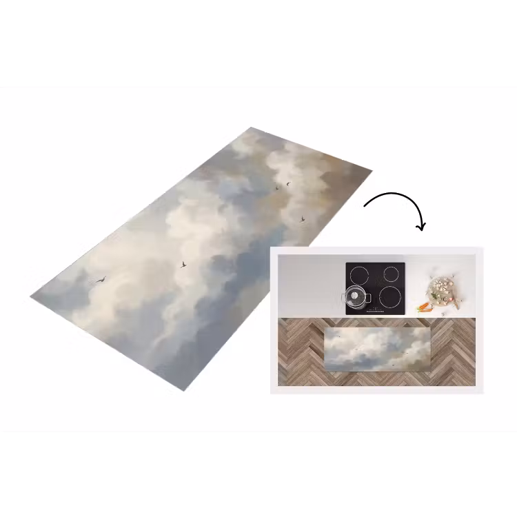 Vogel - Wolken - Natuur - Modern - Grijs Keukenloper - keukenmat middel -3d