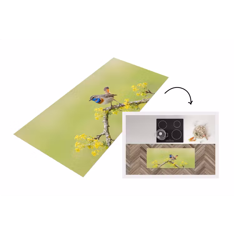 Vogel - Tak - Natuur - Kleurrijk Keukenloper - keukenmat middel -3d