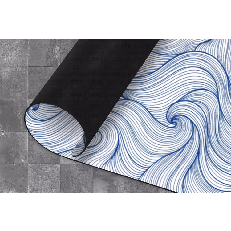 Walvis - Staart - Golven - Lijntekening - Blauw Keukenloper - keukenmat middel -closeup