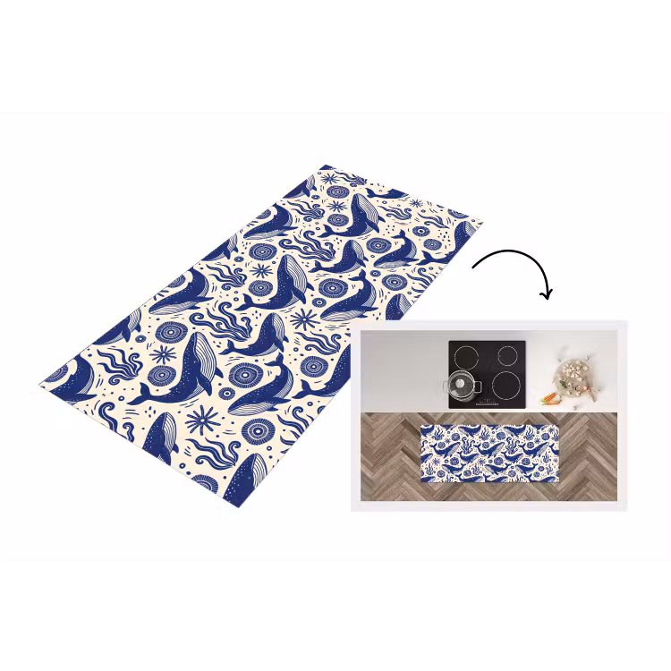 Walvis - Onderwater - Dieren - Abstract - Blauw Keukenloper - keukenmat middel -3d