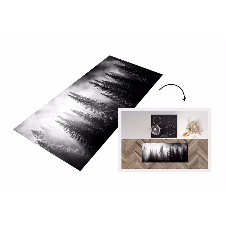 Bos - Mist - Winter - Monochroom - Natuur Keukenloper - keukenmat middel -3d