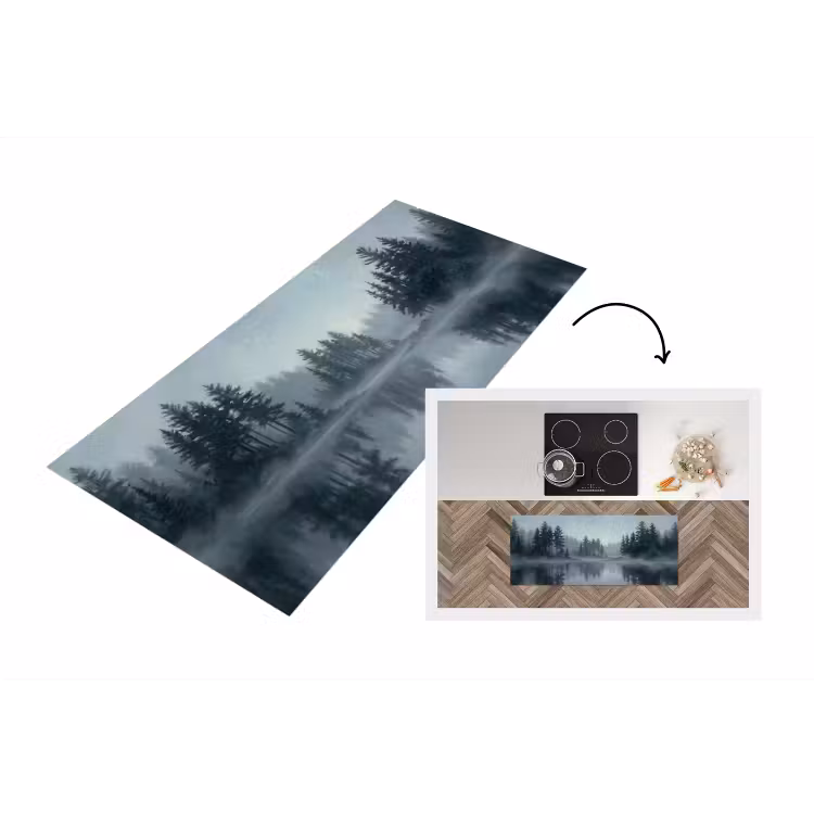 Bos - Meer - Mist - Natuur - Grijs Keukenloper - keukenmat middel -3d