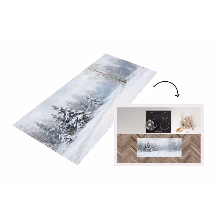 Bospad - Dennen - Sneeuw - Winter - Rustgevend Keukenloper - keukenmat middel -3d