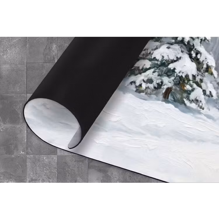 Bospad - Dennen - Sneeuw - Winter - Rustgevend Keukenloper - keukenmat middel -closeup