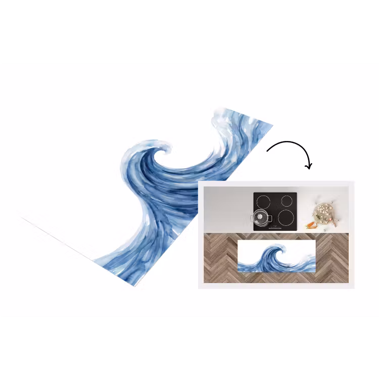 Water - Beweging - Natuur - Modern - Blauw Keukenloper - keukenmat middel -3d
