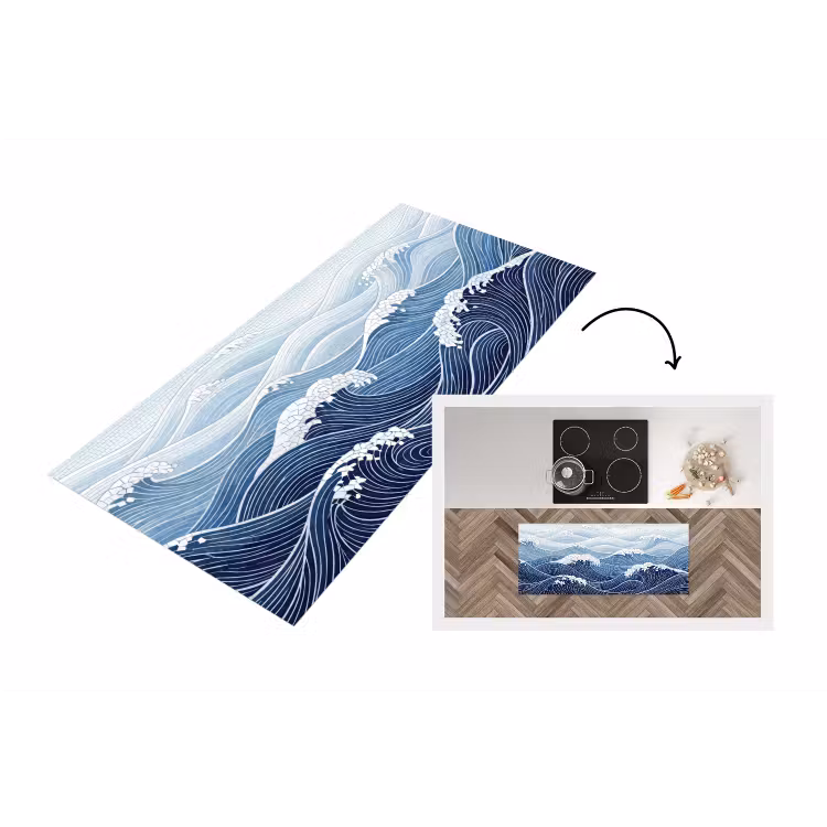 Water - Mozaïek - Landschap - Modern - Blauw Keukenloper - keukenmat middel -3d