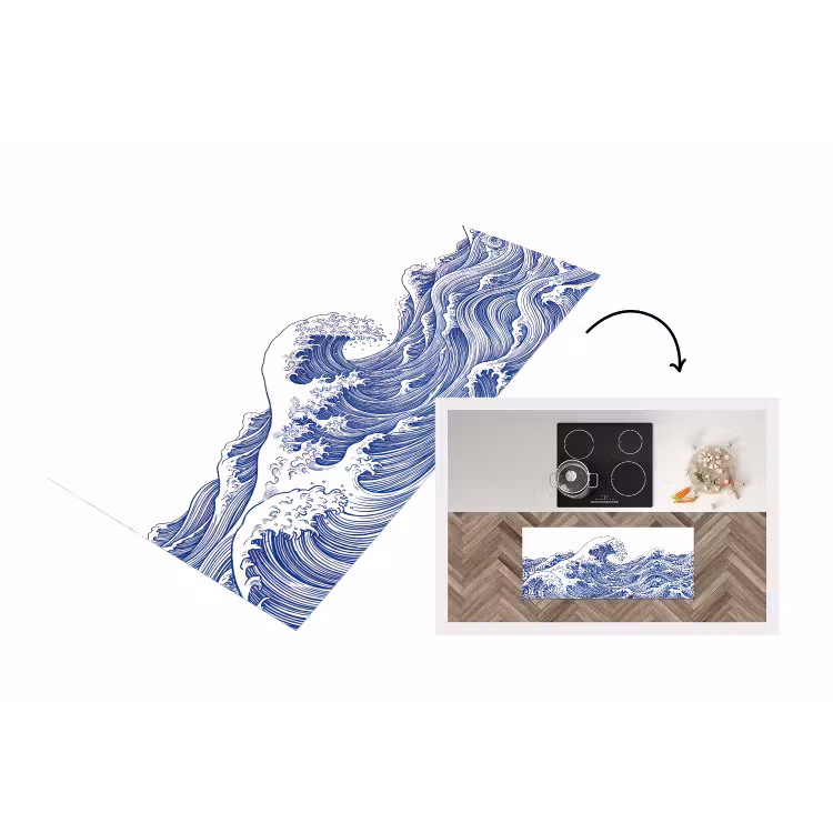 Golf - Japans - Zee - Illustratie - Blauw Keukenloper - keukenmat middel -3d