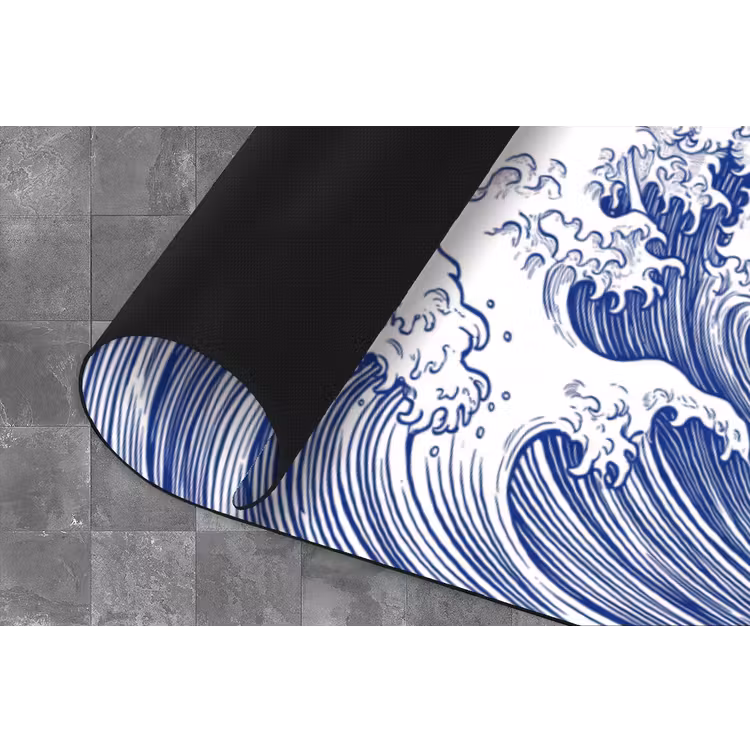 Golf - Japans - Zee - Illustratie - Blauw Keukenloper - keukenmat middel -closeup