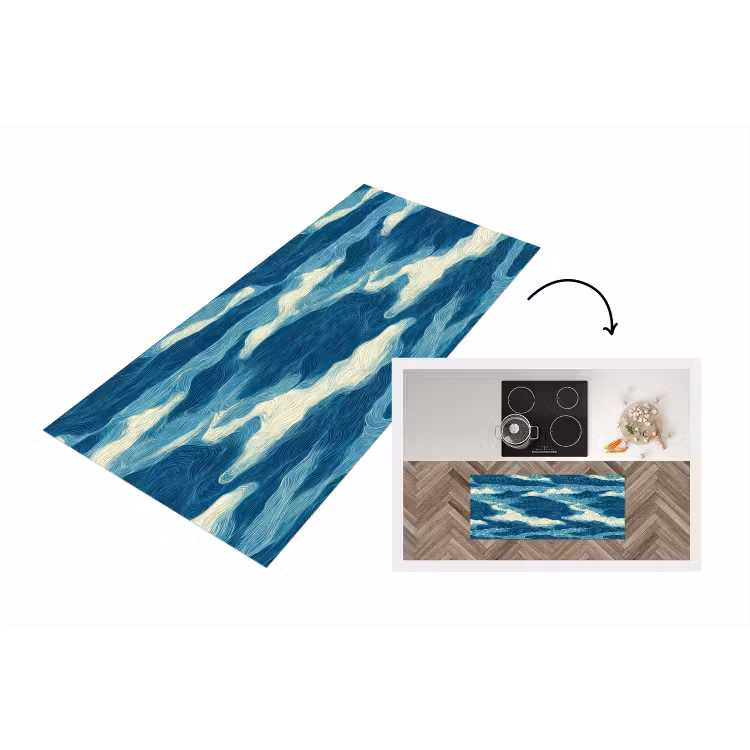 Golven - Abstract - Patroon - Blauw - Wit Keukenloper - keukenmat middel 536 -3d