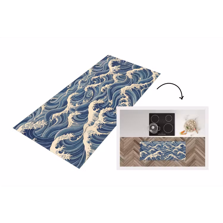 Golven - Zee - Natuur - Abstract - Blauw Keukenloper - keukenmat middel -3d