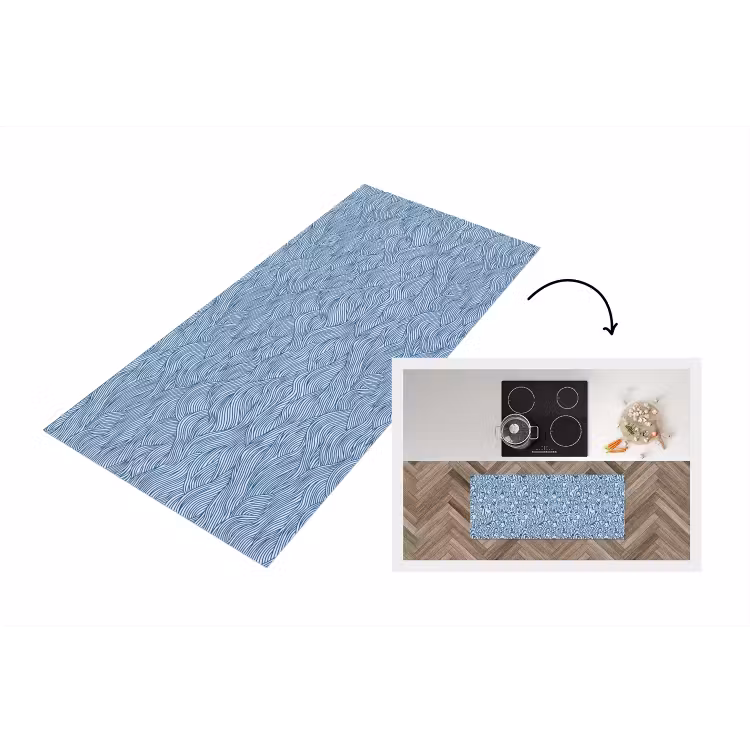 Golven - Ritmisch - Blauw Keukenloper - keukenmat middel 536 -3d
