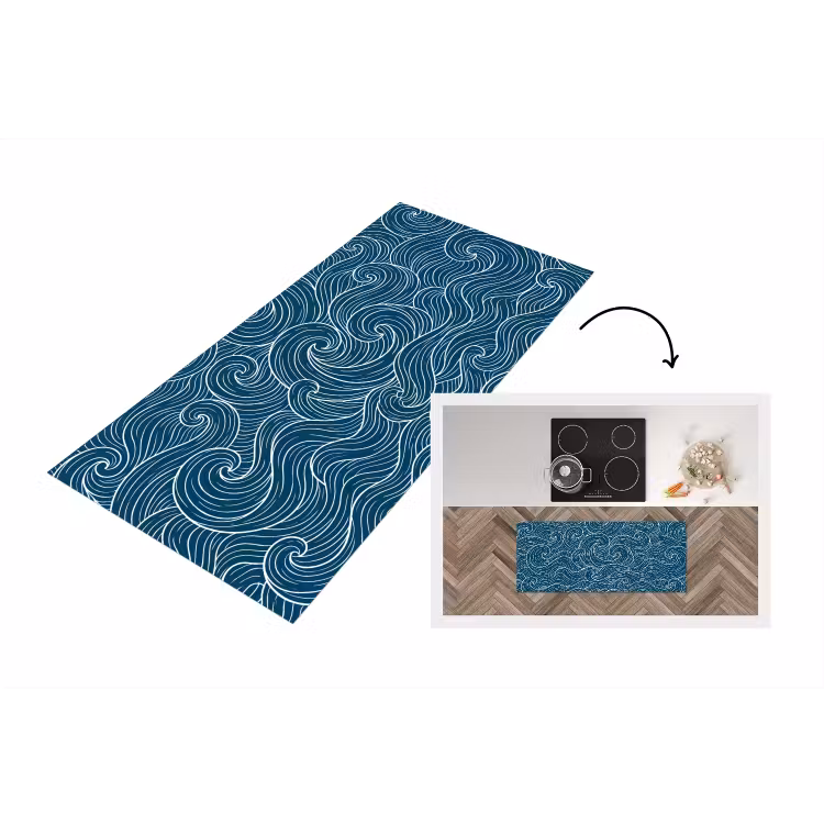 Golven - Spiraal - Water - Abstract - Blauw Keukenloper - keukenmat middel -3d