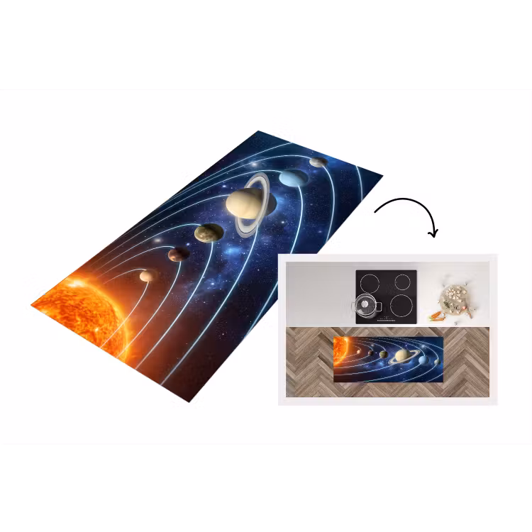 Ruimte - Zonnestelsel - Blauw Keukenloper - keukenmat middel -3d