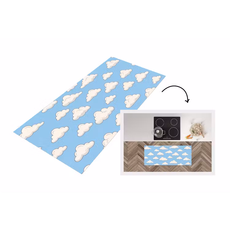 Wolk - Cartoon - Lucht - Blauw - Wit Keukenloper - keukenmat middel -3d