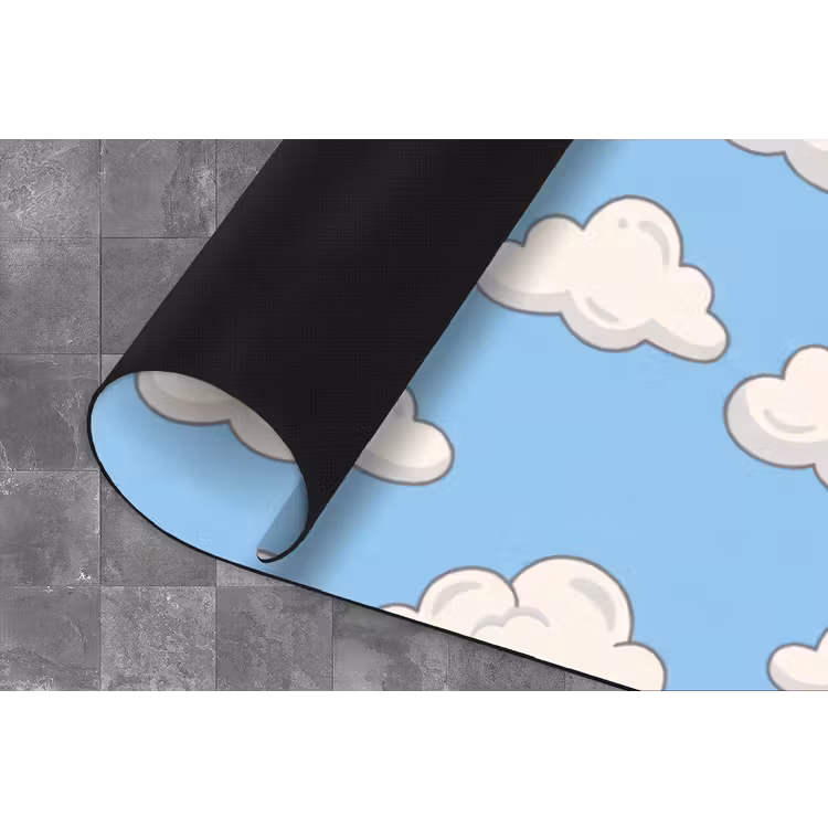 Wolk - Cartoon - Lucht - Blauw - Wit Keukenloper - keukenmat middel -closeup