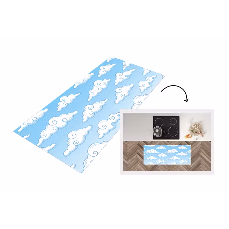 Wolk - Lucht - Cartoon - Blauw - Wit Keukenloper - keukenmat middel -3d