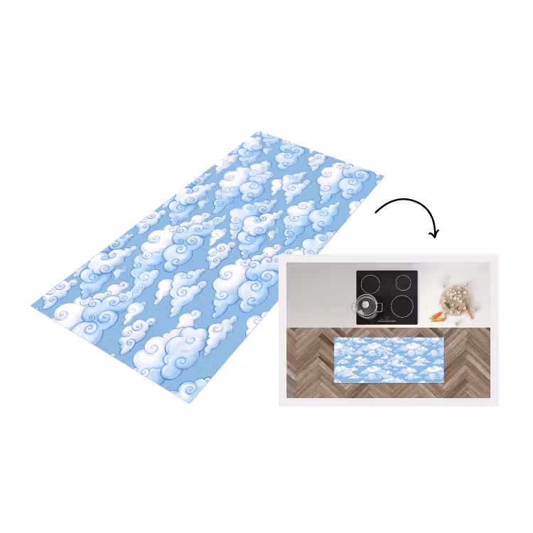 Wolken - Patroon - Hemel - Illustratie - Wit Keukenloper - keukenmat middel -3d
