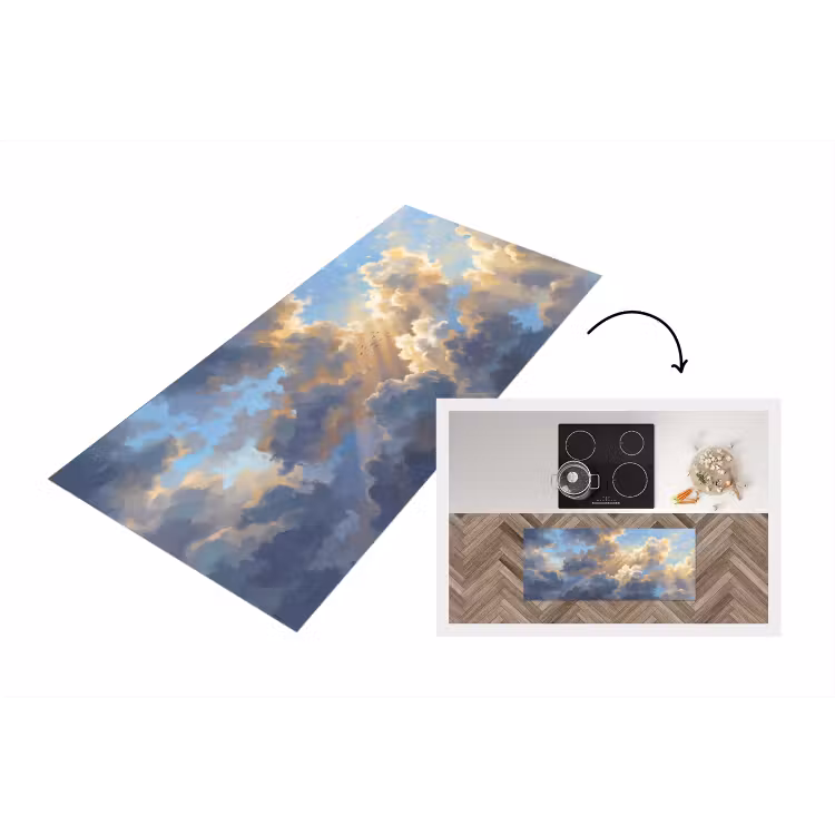 Wolken - Zonnestralen - Natuur - Abstract - Blauw Keukenloper - keukenmat middel -3d