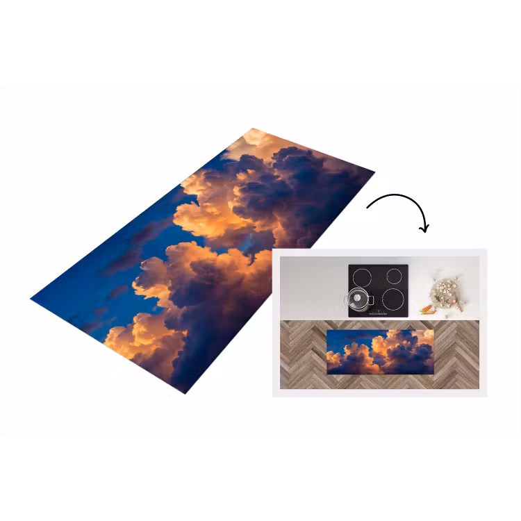 Wolken - Zonsondergang - Natuur - Oranje - Blauw Keukenloper - keukenmat middel -3d
