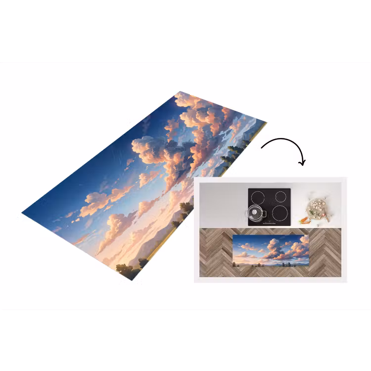 Wolken - Daghemel - Natuur - Illustratie - Oranje Keukenloper - keukenmat middel -3d