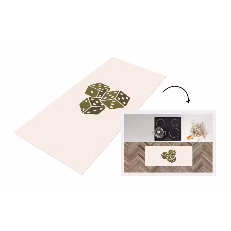 Dobbelsteen - Spel - Groen - Abstract Keukenloper - keukenmat middel -3d